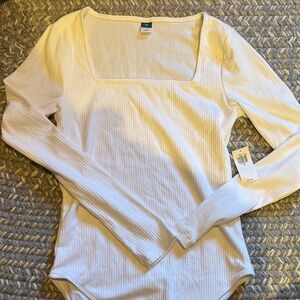 Old Navy White Ribbed Long Sleeve Bodysuit